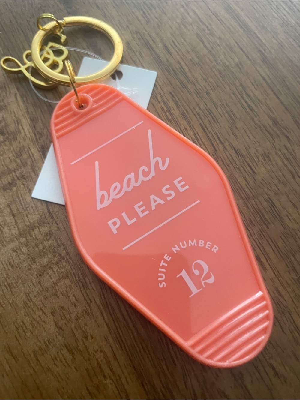 Beach Please Coral Keychain Fob with Gold Ring